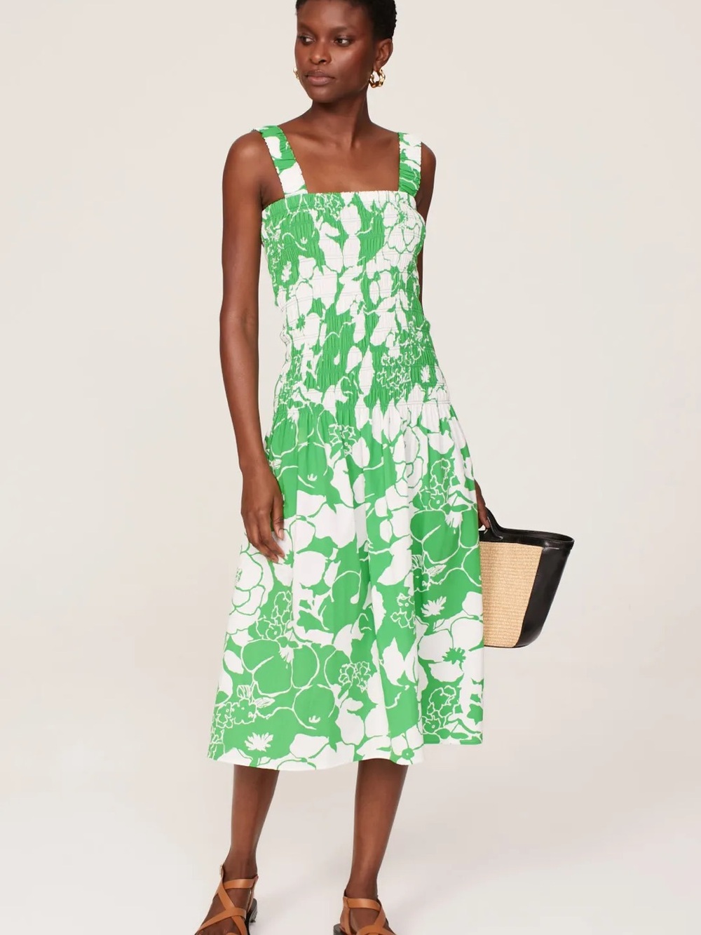 Rails Seville Green Lotus Midi Sundress with Smocked Bodice